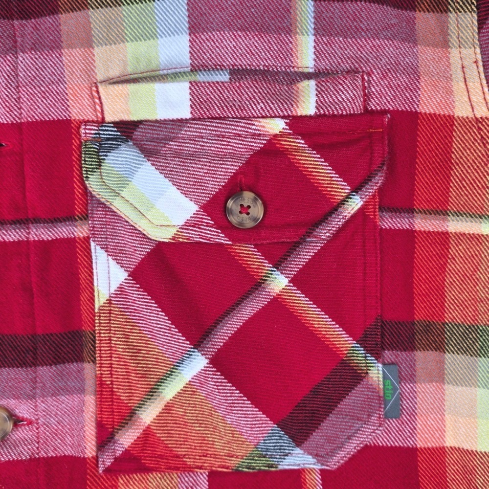 Stio Mens Hutkeeper Heavyweight XL Red Plaid Flannel Button Shirt Long Sleeve - Picture 4 of 9